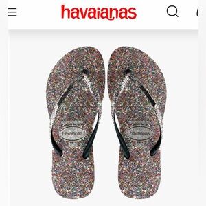 Havaianas Slim Carnaval Black Sparkle Confetti Flip Flops Sandals